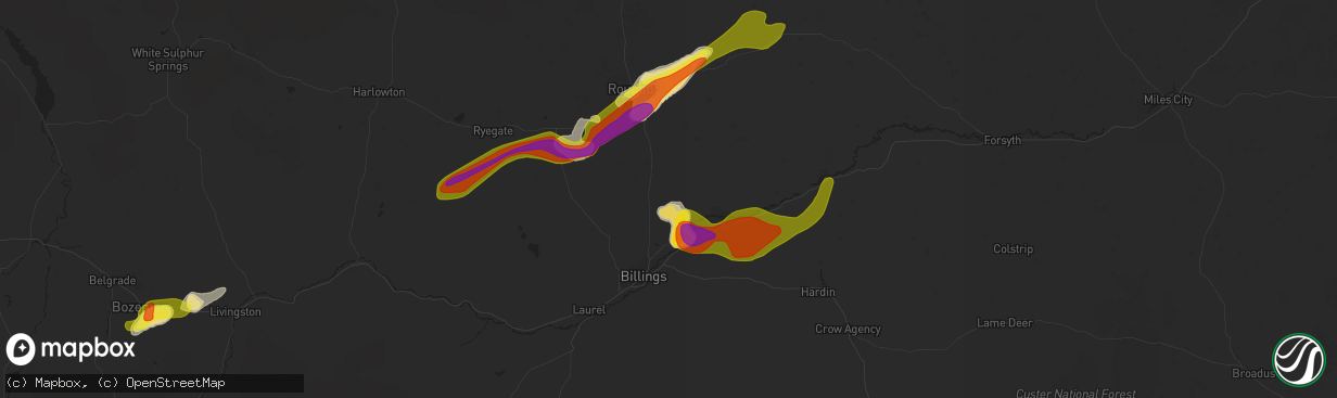 Hail map in Shepherd, MT on July 7, 2020