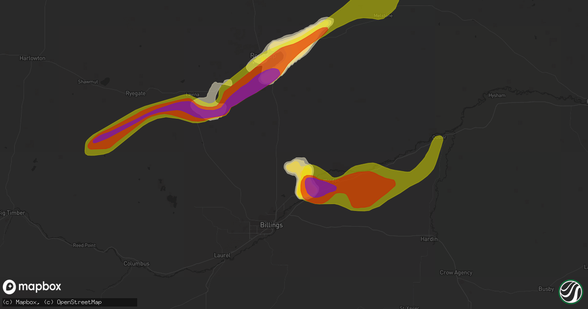 Hail map in Shepherd, MT on July 7, 2020