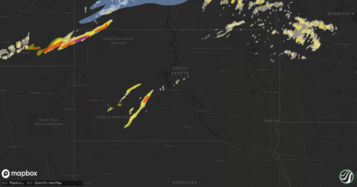 Hail map in South Dakota on July 7, 2020