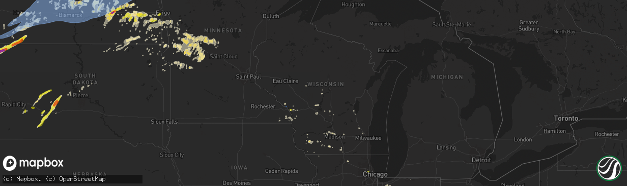 Hail map in Wisconsin on July 7, 2020