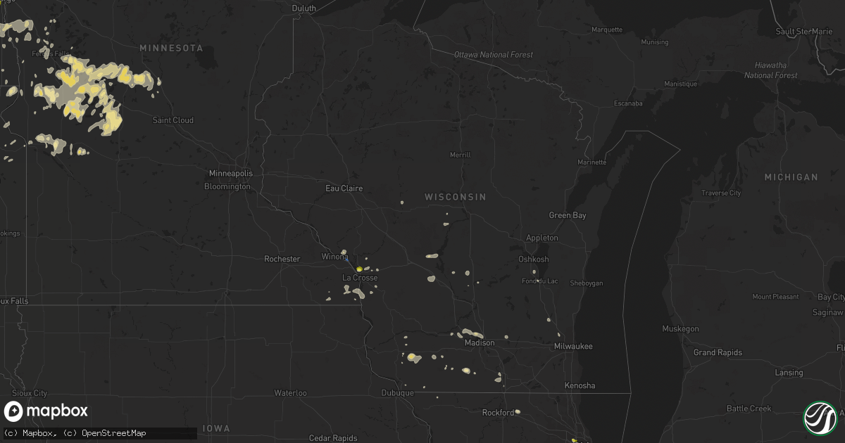Hail map in Wisconsin on July 7, 2020