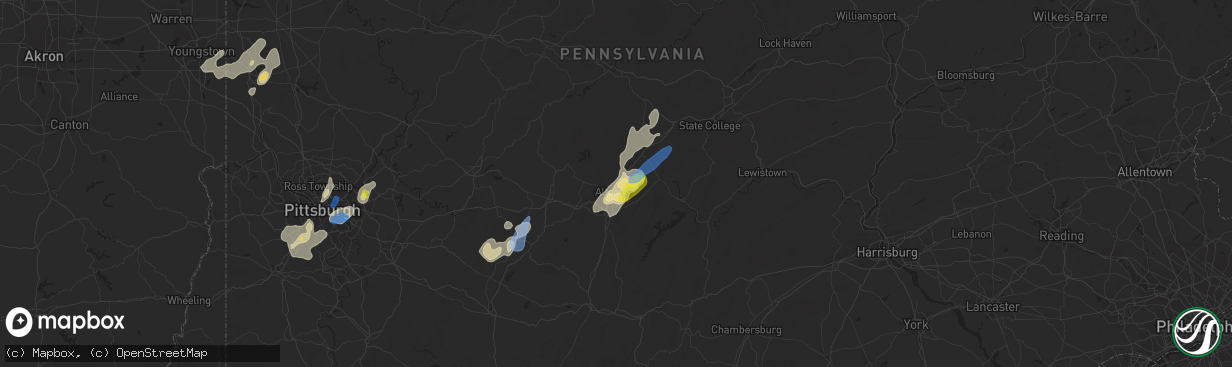 Hail map in Altoona, PA on July 7, 2021