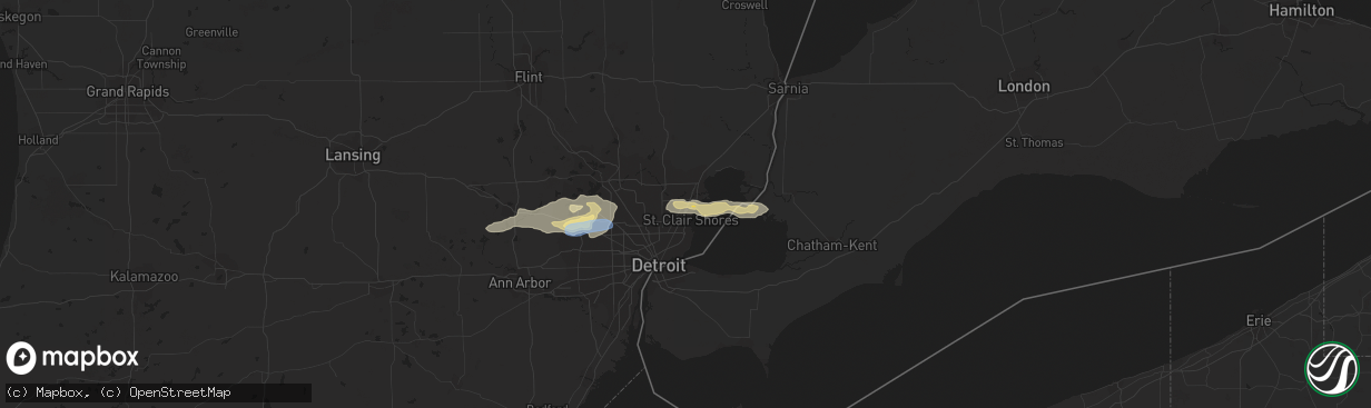 Hail map in Clinton Township, MI on July 7, 2021
