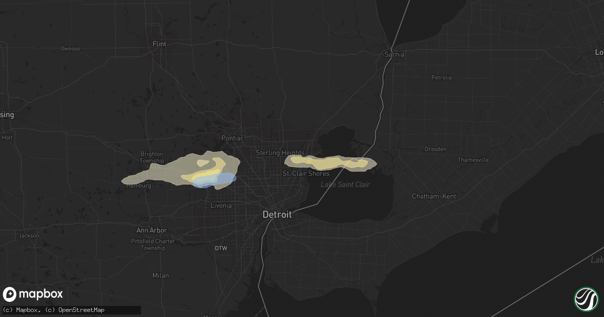Hail map in Clinton Township, MI on July 7, 2021