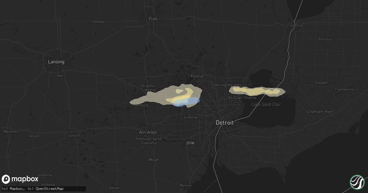 Hail map in Farmington, MI on July 7, 2021