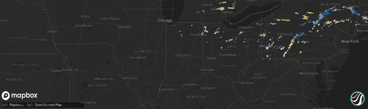 Hail map in Indiana on July 7, 2021