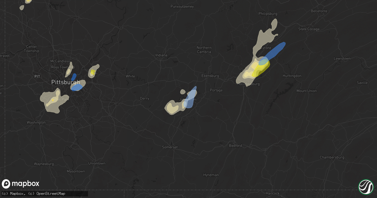Hail map in Johnstown, PA on July 7, 2021