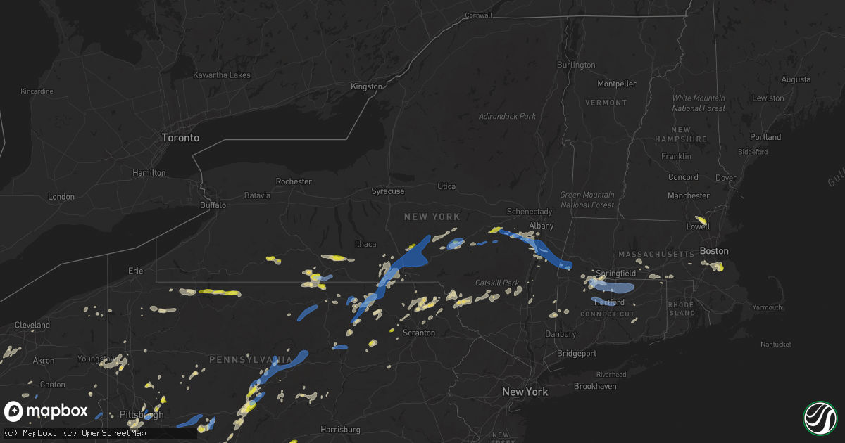 Hail map in New York on July 7, 2021