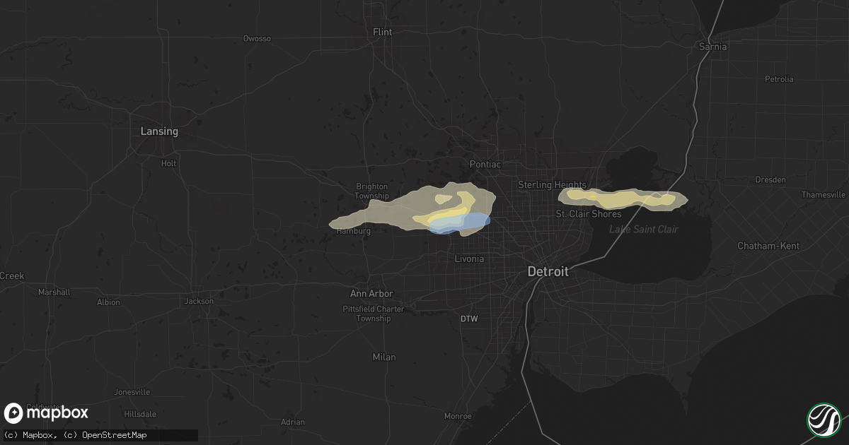 Hail map in Novi, MI on July 7, 2021