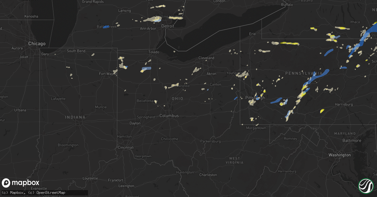 Hail map in Ohio on July 7, 2021