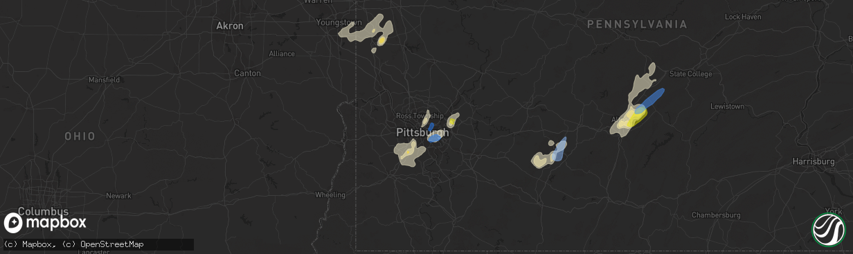 Hail map in Pittsburgh, PA on July 7, 2021