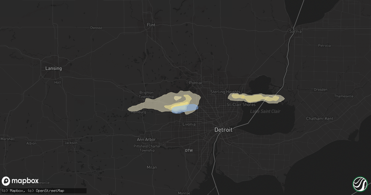 Hail map in West Bloomfield, MI on July 7, 2021
