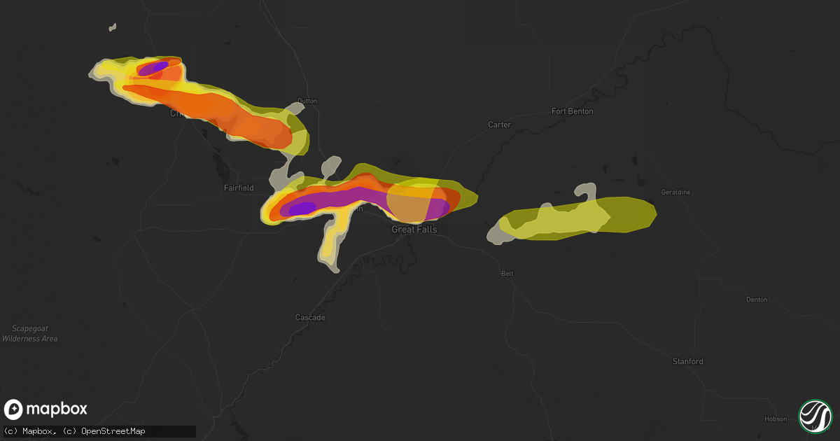 Hail map in Black Eagle, MT on July 7, 2022