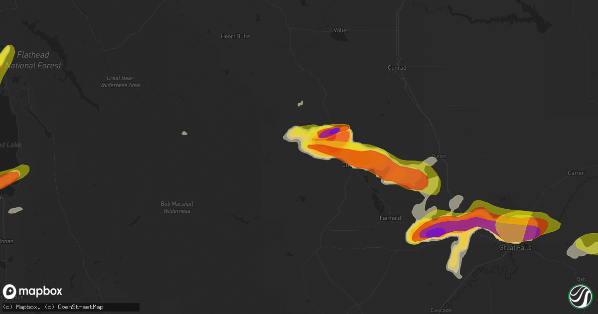 Hail map in Choteau, MT on July 7, 2022