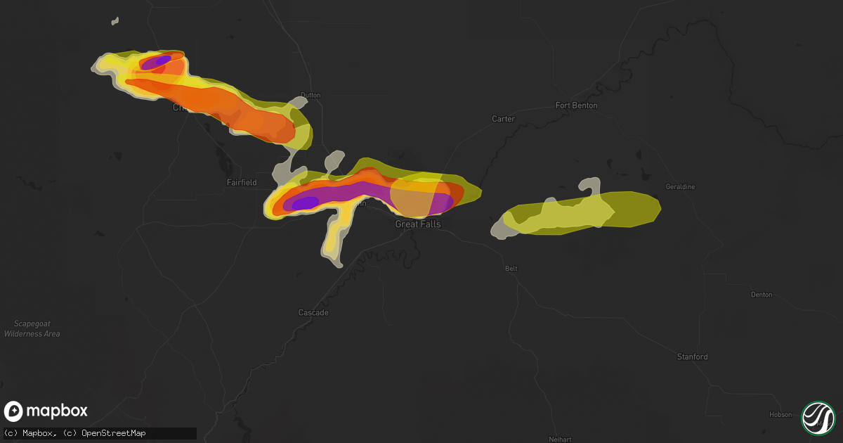 Hail map in Great Falls, MT on July 7, 2022