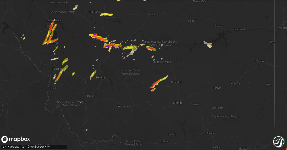 Hail map in Montana on July 7, 2022