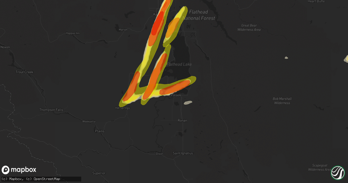 Hail map in Polson, MT on July 7, 2022