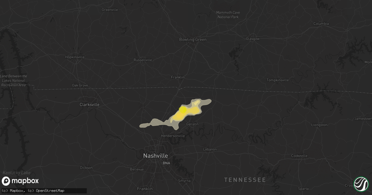 Hail map in Portland, TN on July 7, 2022