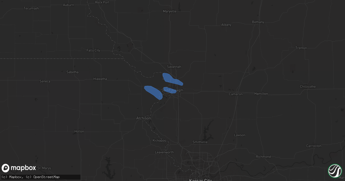 Hail map in Saint Joseph, MO on July 7, 2022