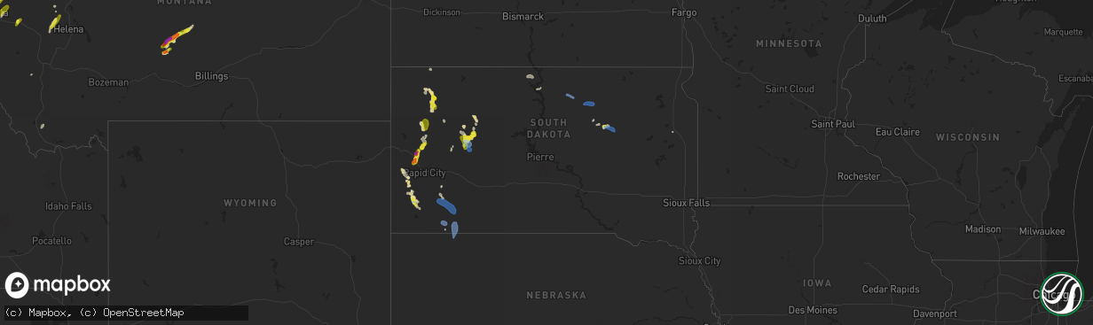 Hail map in South Dakota on July 7, 2022