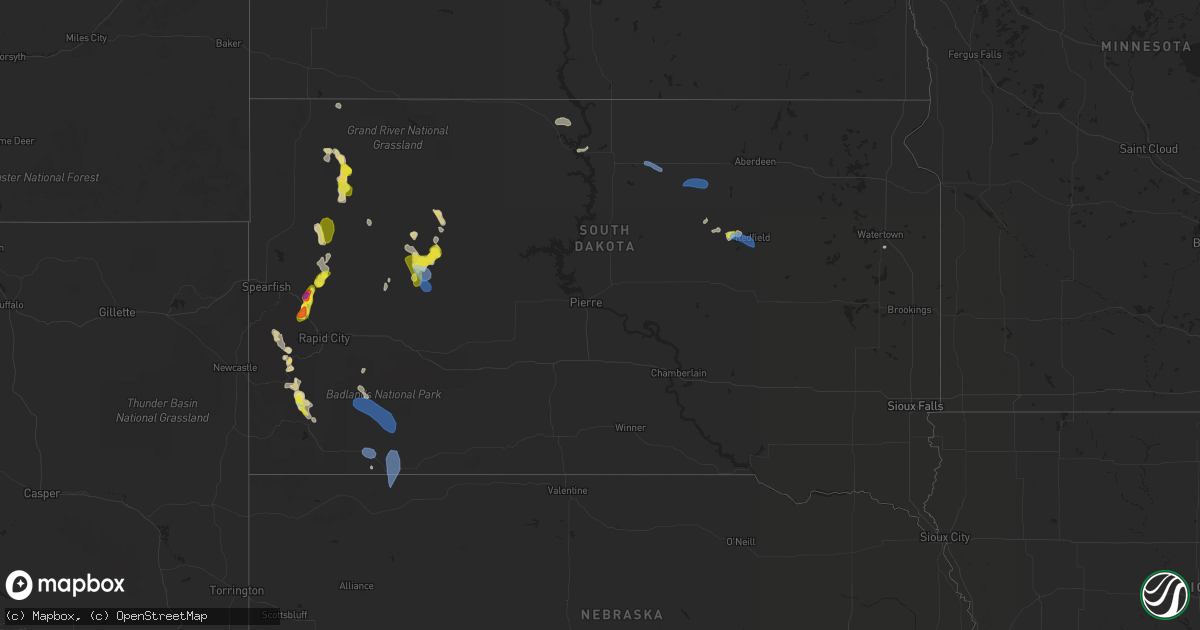 Hail map in South Dakota on July 7, 2022