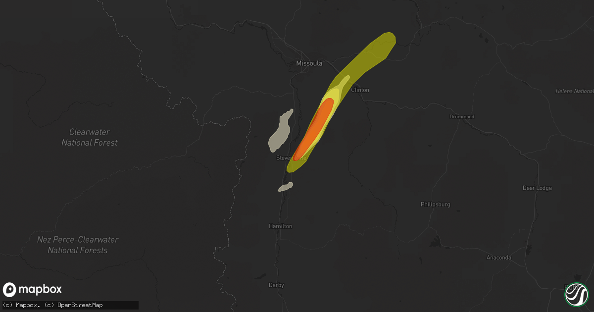 Hail map in Stevensville, MT on July 7, 2022