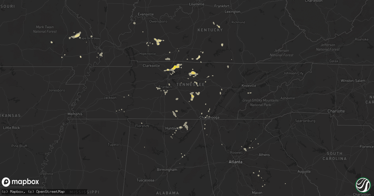Hail map in Tennessee on July 7, 2022