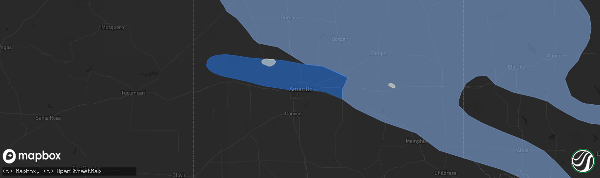 Hail map in Amarillo, TX on July 7, 2023