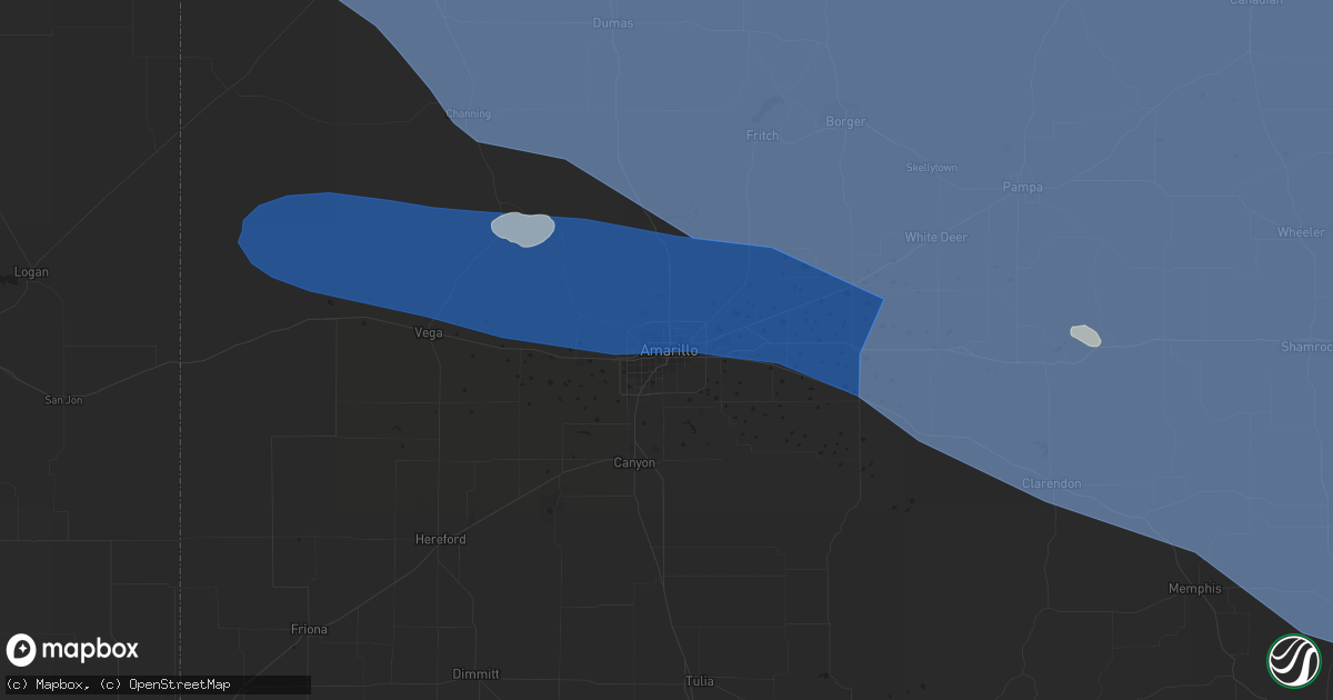 Hail map in Amarillo, TX on July 7, 2023