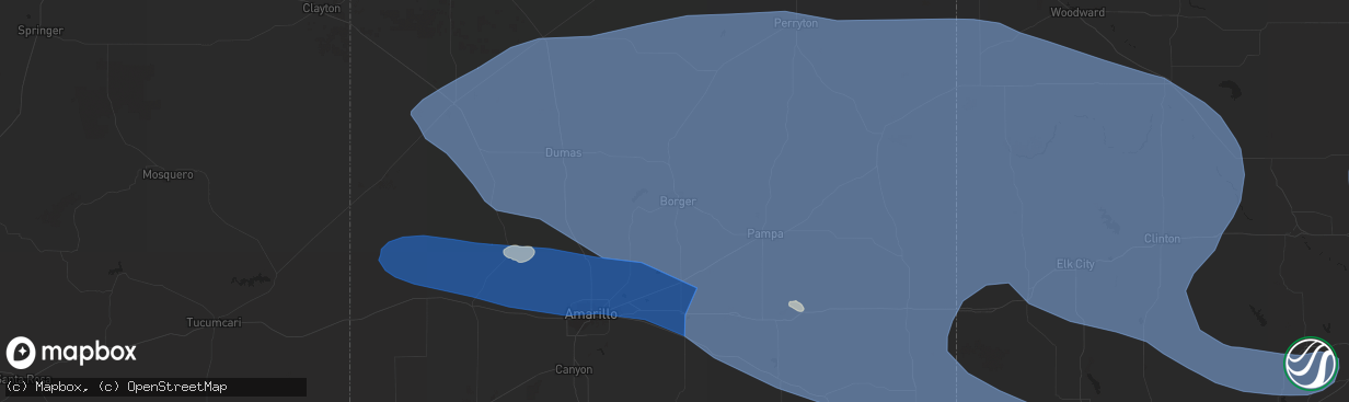 Hail map in Borger, TX on July 7, 2023
