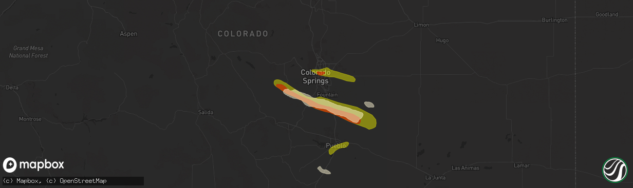 Hail map in Colorado Springs, CO on July 7, 2023