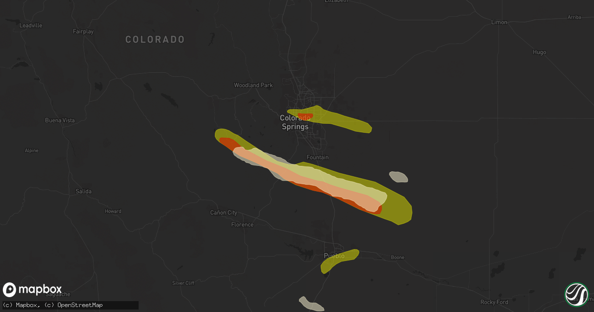 Hail map in Colorado Springs, CO on July 7, 2023