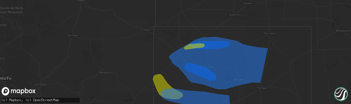 Hail map in Dalhart, TX on July 7, 2023
