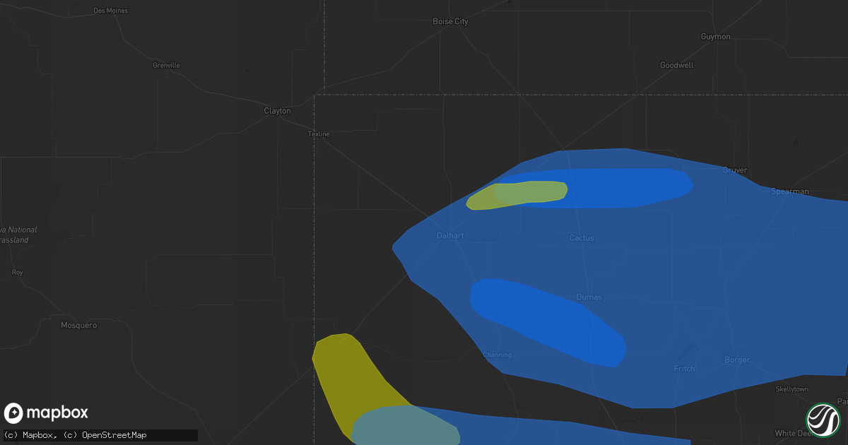 Hail map in Dalhart, TX on July 7, 2023