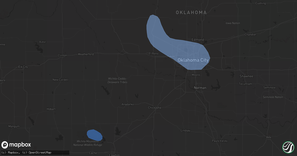 Hail map in El Reno, OK on July 7, 2023