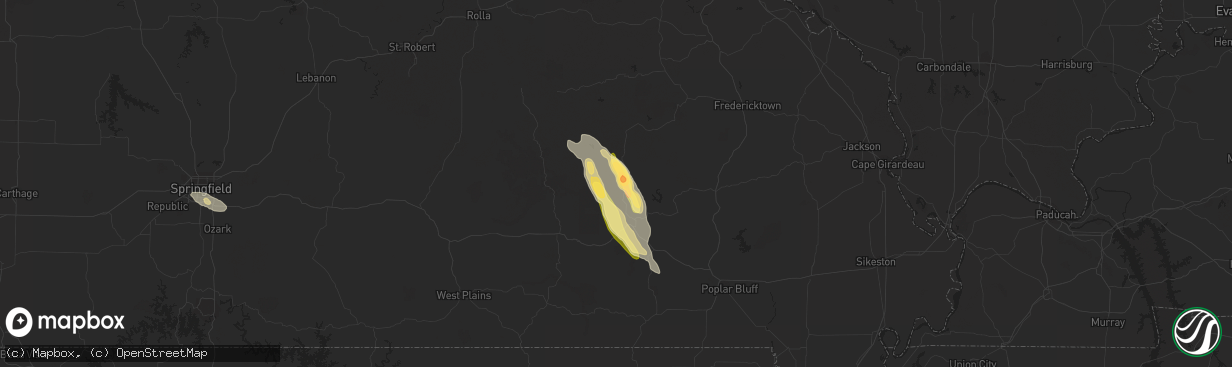 Hail map in Ellington, MO on July 7, 2023