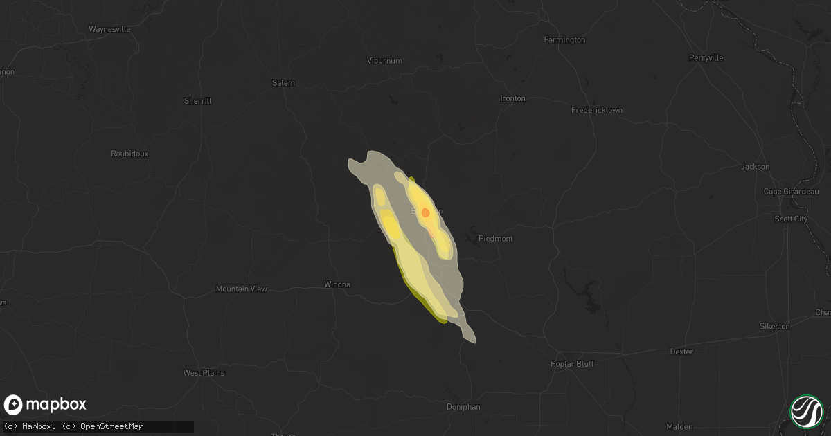 Hail map in Ellington, MO on July 7, 2023