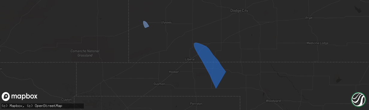 Hail map in Gate, OK on July 7, 2023