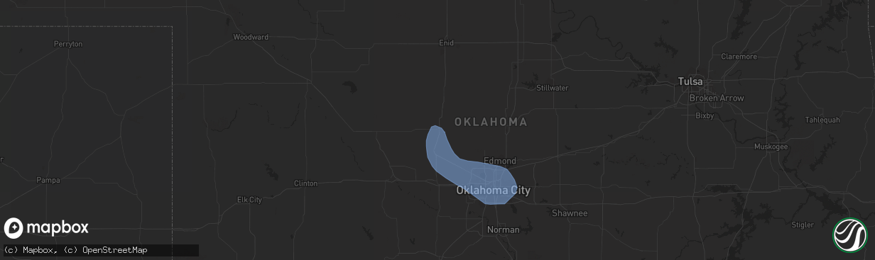 Hail map in Kingfisher, OK on July 7, 2023