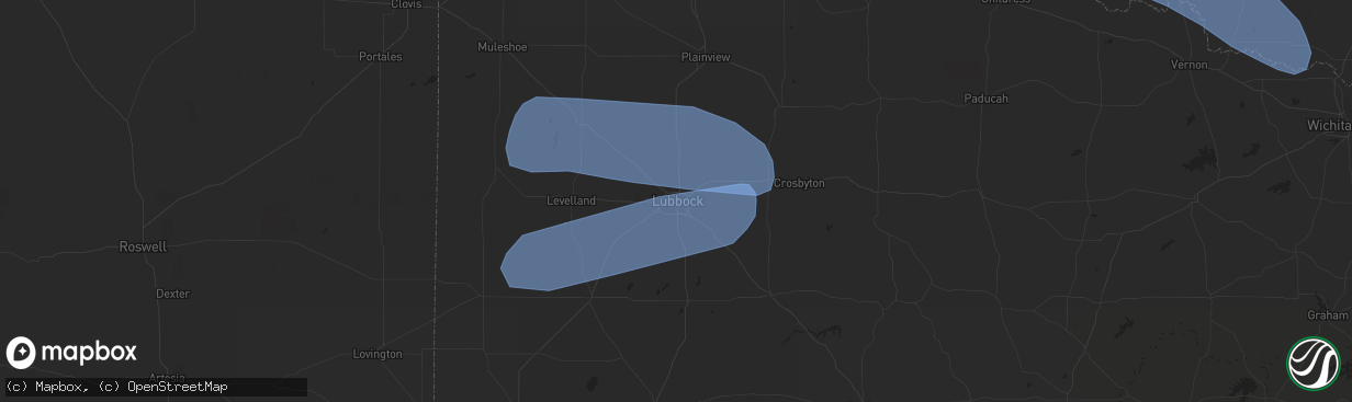 Hail map in Lubbock, TX on July 7, 2023