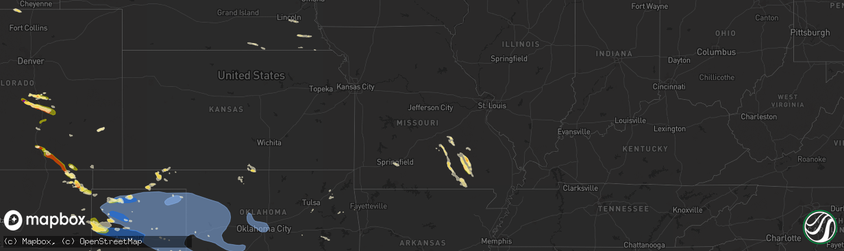 Hail map in Missouri on July 7, 2023
