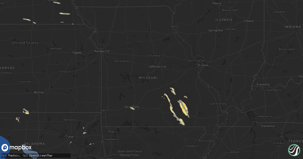 Hail map in Missouri on July 7, 2023