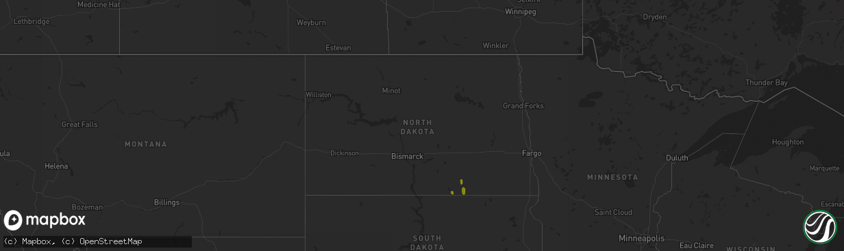 Hail map in North Dakota on July 7, 2023