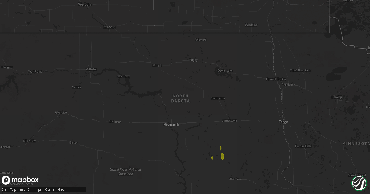 Hail map in North Dakota on July 7, 2023
