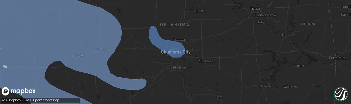 Hail map in Oklahoma City, OK on July 7, 2023