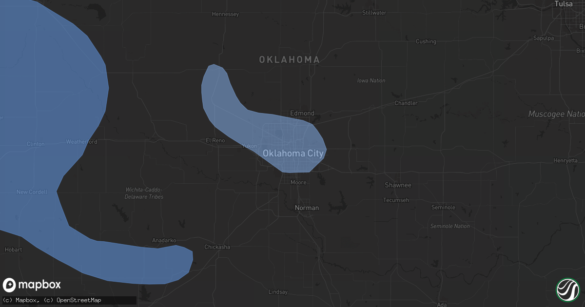 Hail map in Oklahoma City, OK on July 7, 2023