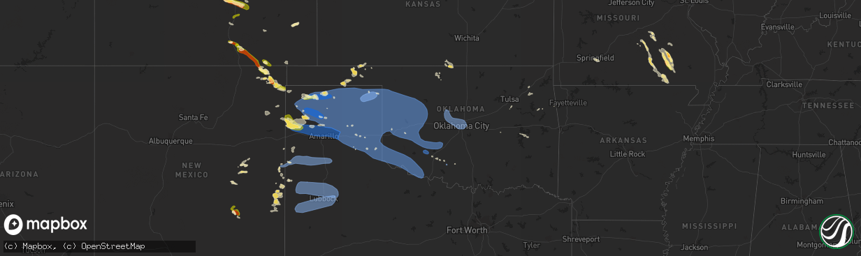 Hail map in Oklahoma on July 7, 2023