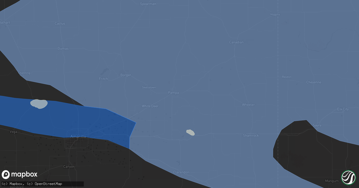 Hail map in Pampa, TX on July 7, 2023