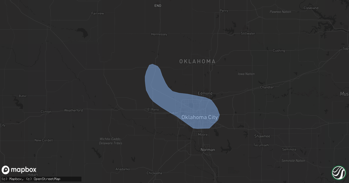 Hail map in Piedmont, OK on July 7, 2023