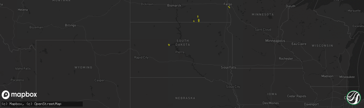 Hail map in South Dakota on July 7, 2023